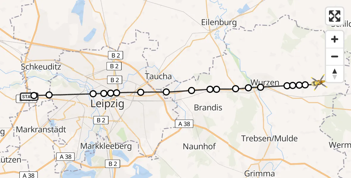 Flugroute Rettungshubschrauber ADAC Air Rescue Station Leipzig/Schkeuditz-Dölzig Heliport (Christoph 61) - Falkenhain, 26 Februar 2026, 10:54