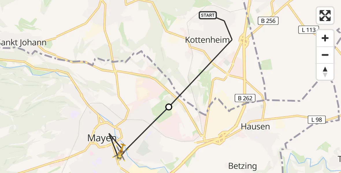 Flugroute Ambulanzhubschrauber Kottenheim - Mayen, 26 Februar 2026, 10:56