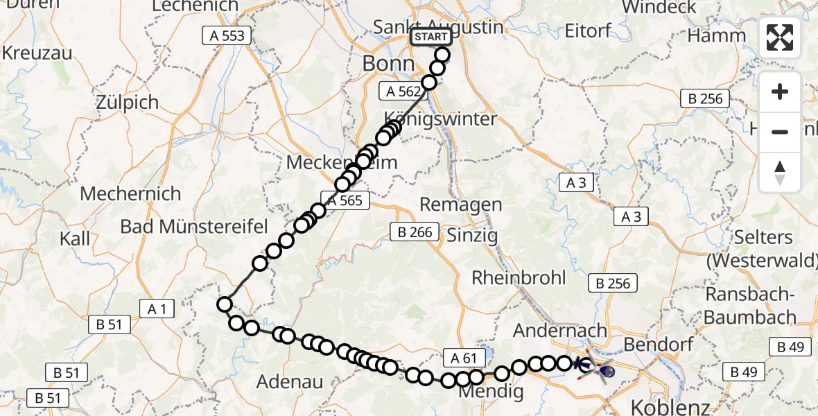 Flugroute Polizeihubschrauber Sankt Augustin - Kettig, 26 Februar 2026, 11:03