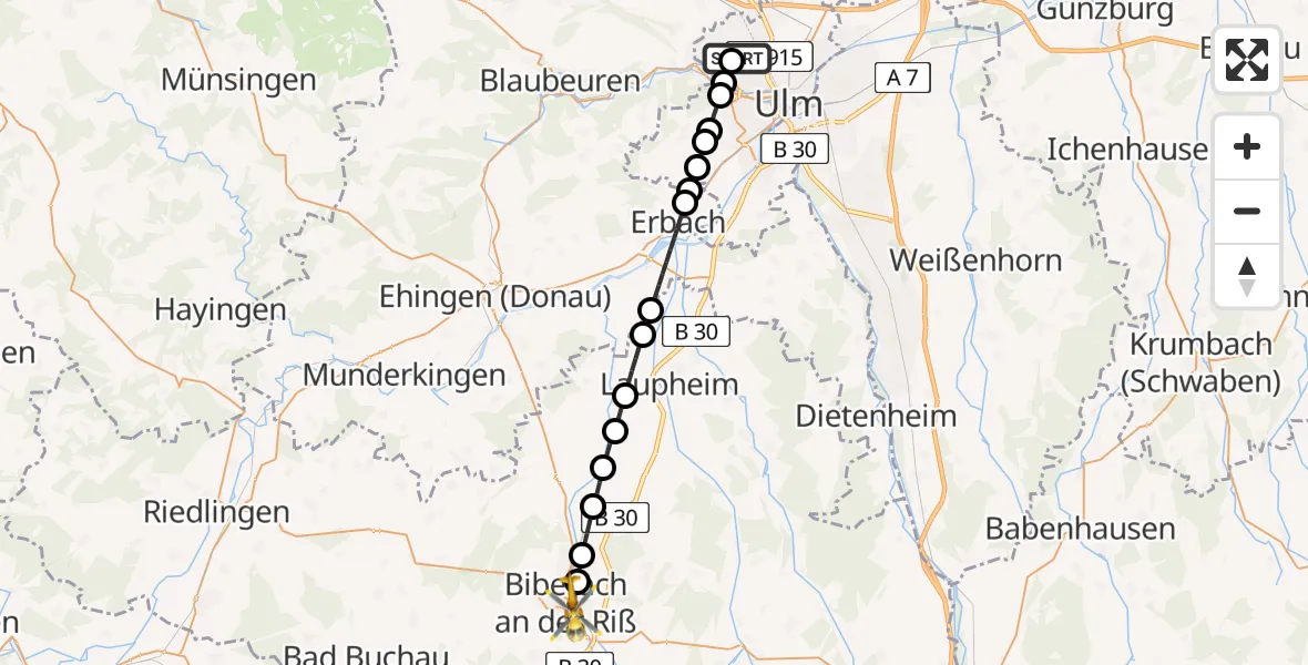 Flugroute Rettungshubschrauber ADAC Air Rescue Station Ulm (Christoph 22) - Bergerhausen, 26 Februar 2026, 11:11