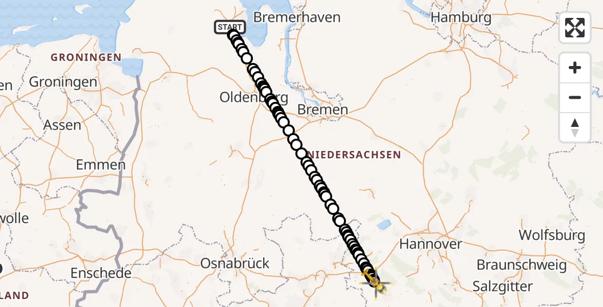 Flugroute Ambulanzhubschrauber Sande - Hessisch Oldendorf, 26 Februar 2026, 11:17