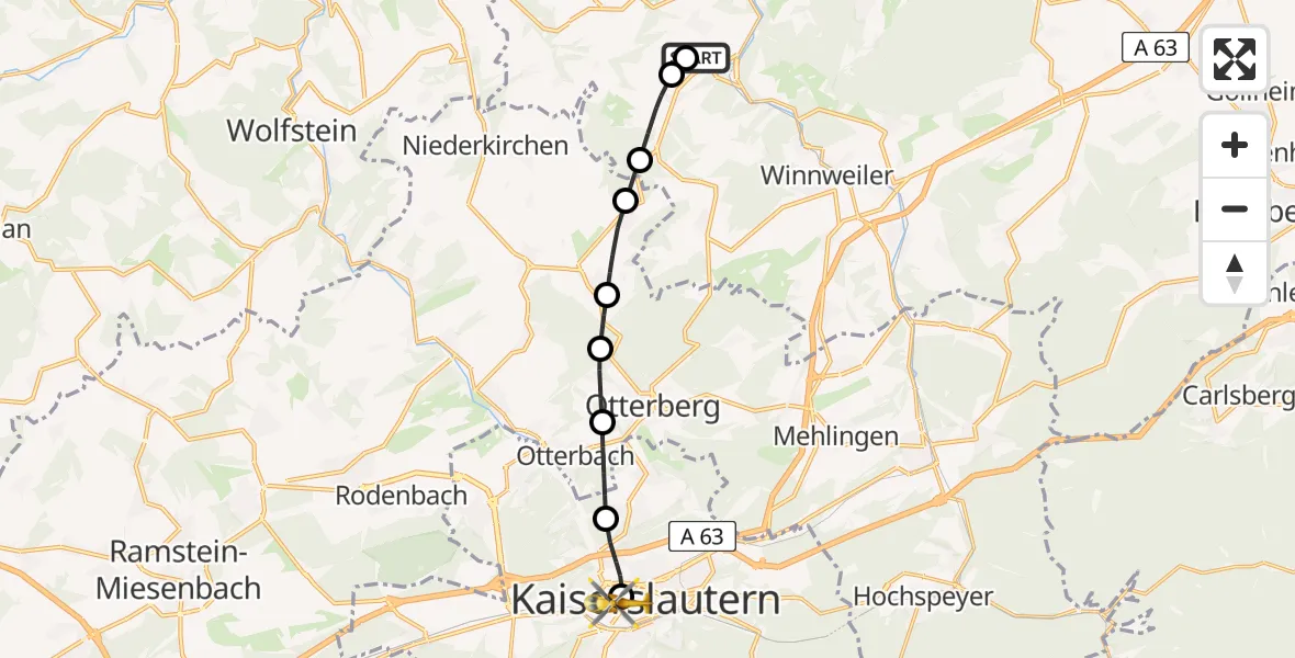 Flugroute Rettungshubschrauber Imsweiler UL - Westpfalz Hospital Kaiserslautern Heliport, 26 Februar 2026, 11:34