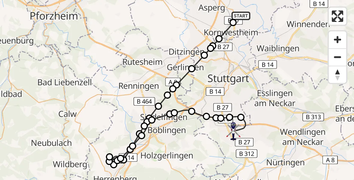 Routekaart van de vlucht: Polizeihubschrauber nach Stuttgart Airport