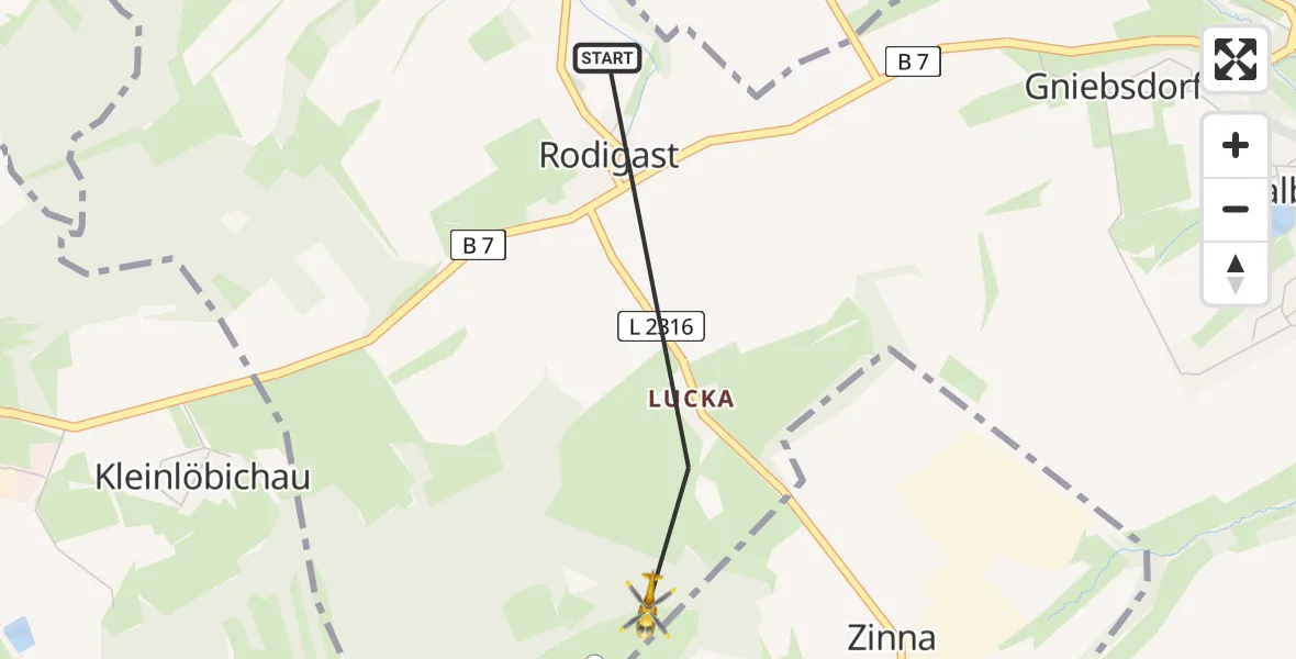 Flugroute Rettungshubschrauber Rodigast - Zinna, 26 Februar 2026, 11:41