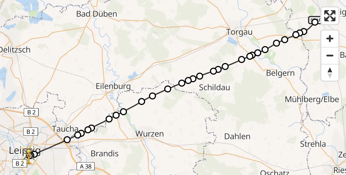 Routekaart van de vlucht: Rettungshubschrauber nach Leipzig University Hospital Heliport 1