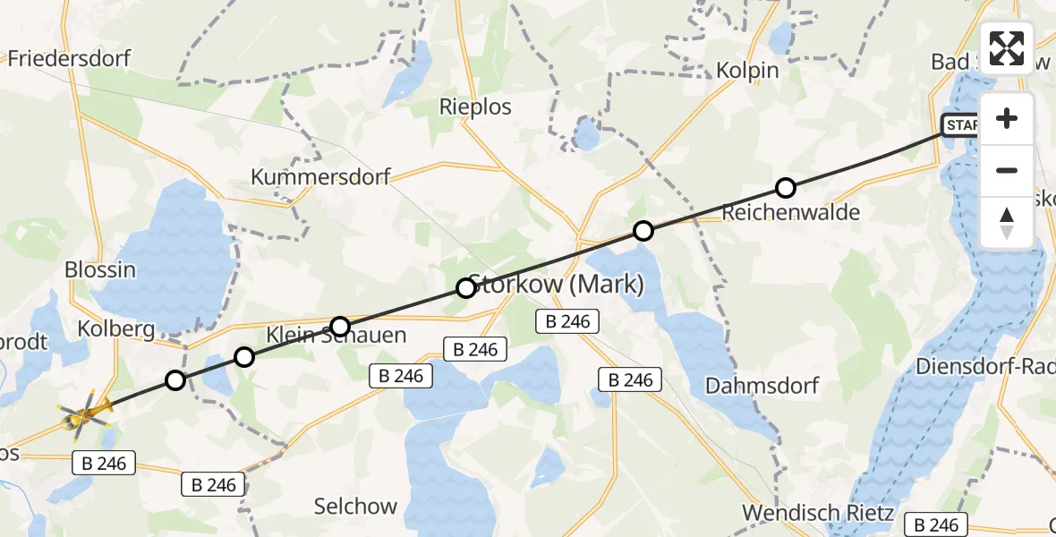 Flugroute Rettungshubschrauber Bad Saarow - Prieros, 26 Februar 2026, 11:55