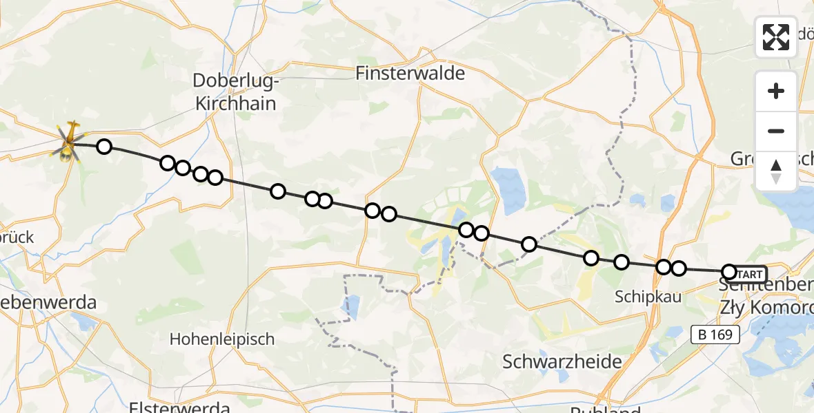 Flugroute Ambulanzhubschrauber Senftenberg - Tröbitz, 26 Februar 2026, 12:03