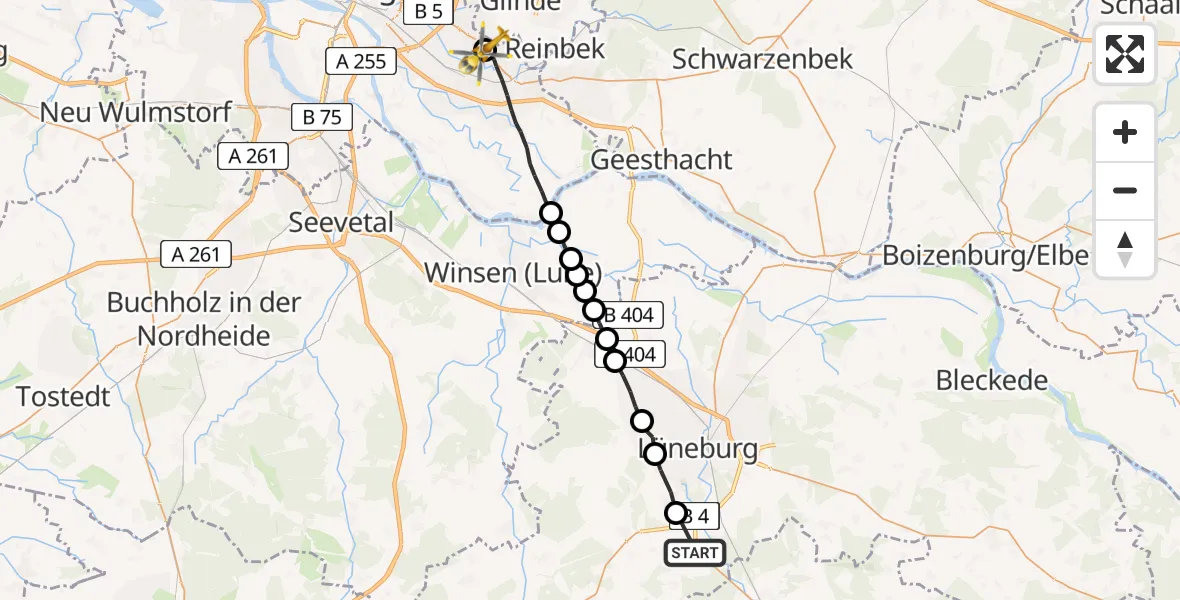 Flugroute Rettungshubschrauber Melbeck - Christoph Hansa ADAC Helipad, 26 Februar 2026, 12:05