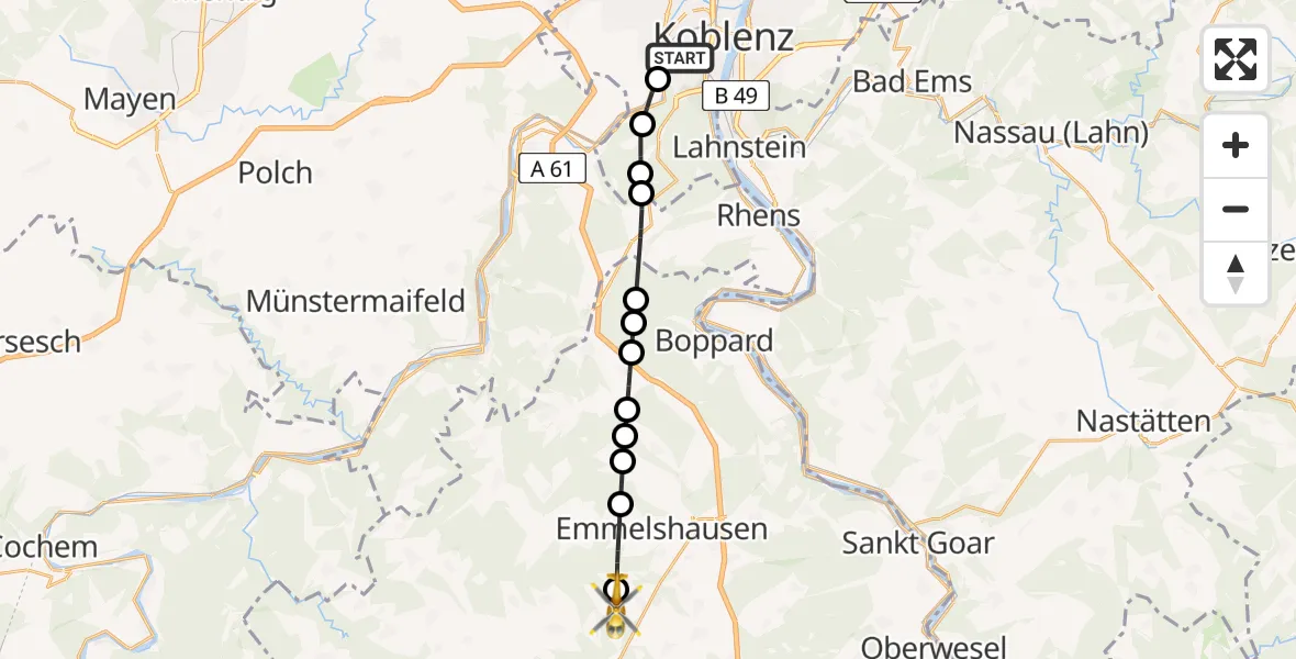 Routekaart van de vlucht: Ambulanzhubschrauber nach Bickenbach, Grabenweg