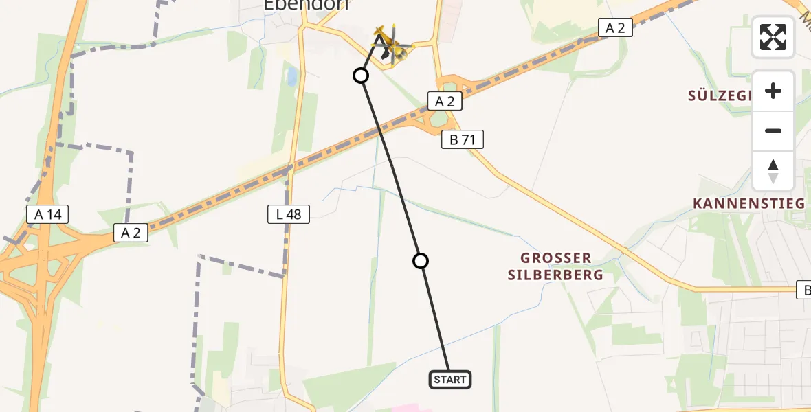 Flugroute Rettungshubschrauber Magdeburg Hospital Heliport - Barleben, 26 Februar 2026, 12:13
