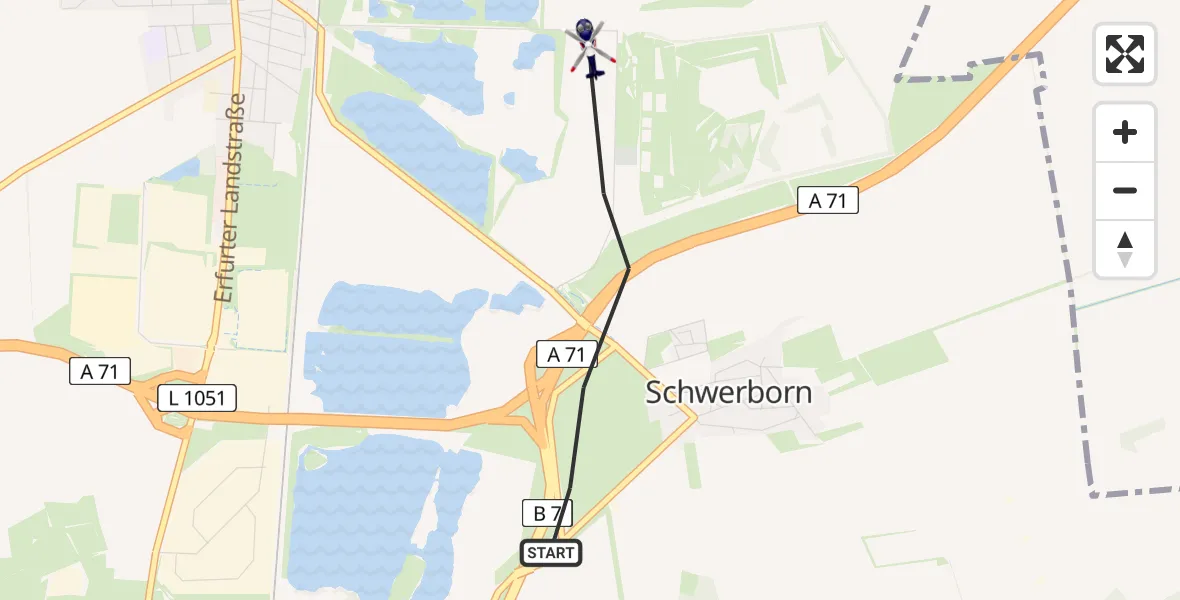 Flugroute Polizeihubschrauber Schwerborn - Erfurt, 26 Februar 2026, 12:15