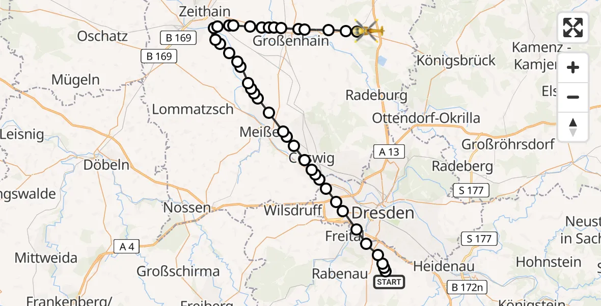 Flugroute Rettungshubschrauber Theisewitz - Schönfeld, 26 Februar 2026, 12:16