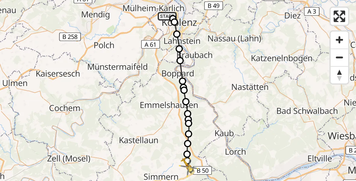 Flugroute Rettungshubschrauber Koblenz - Mörschbach, 26 Februar 2026, 12:21