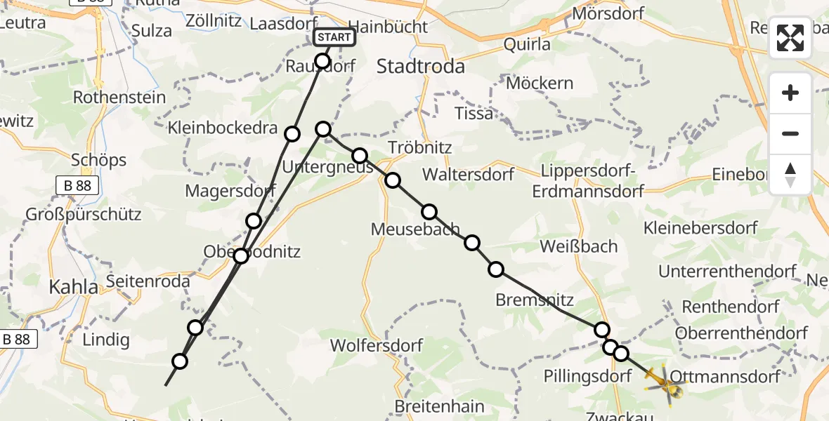 Flugroute Rettungshubschrauber Gernewitz - Ottmannsdorf, 26 Februar 2026, 12:25