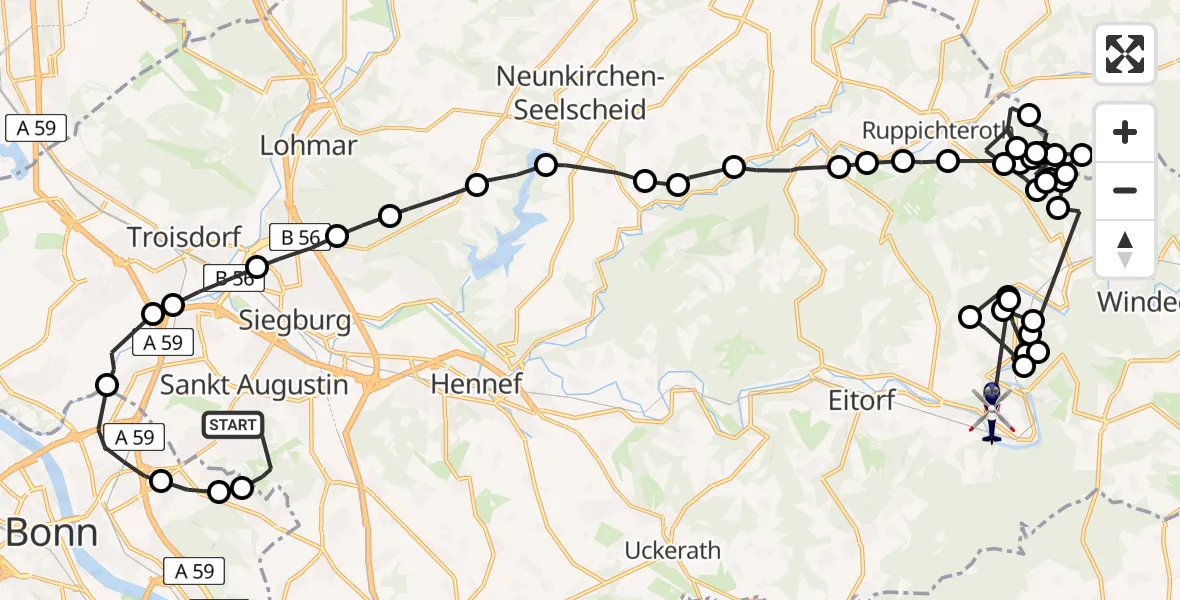 Flugroute Polizeihubschrauber Sankt Augustin - Stromberg, 26 Februar 2026, 12:28