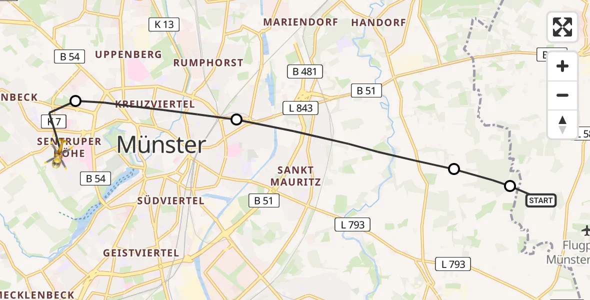 Flugroute Rettungshubschrauber Telgte - Münster-West, 26 Februar 2026, 12:35