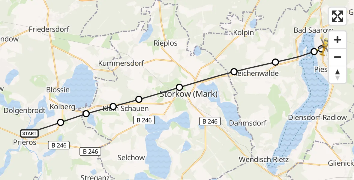 Flugroute Rettungshubschrauber Prieros - Pieskow, 26 Februar 2026, 12:35
