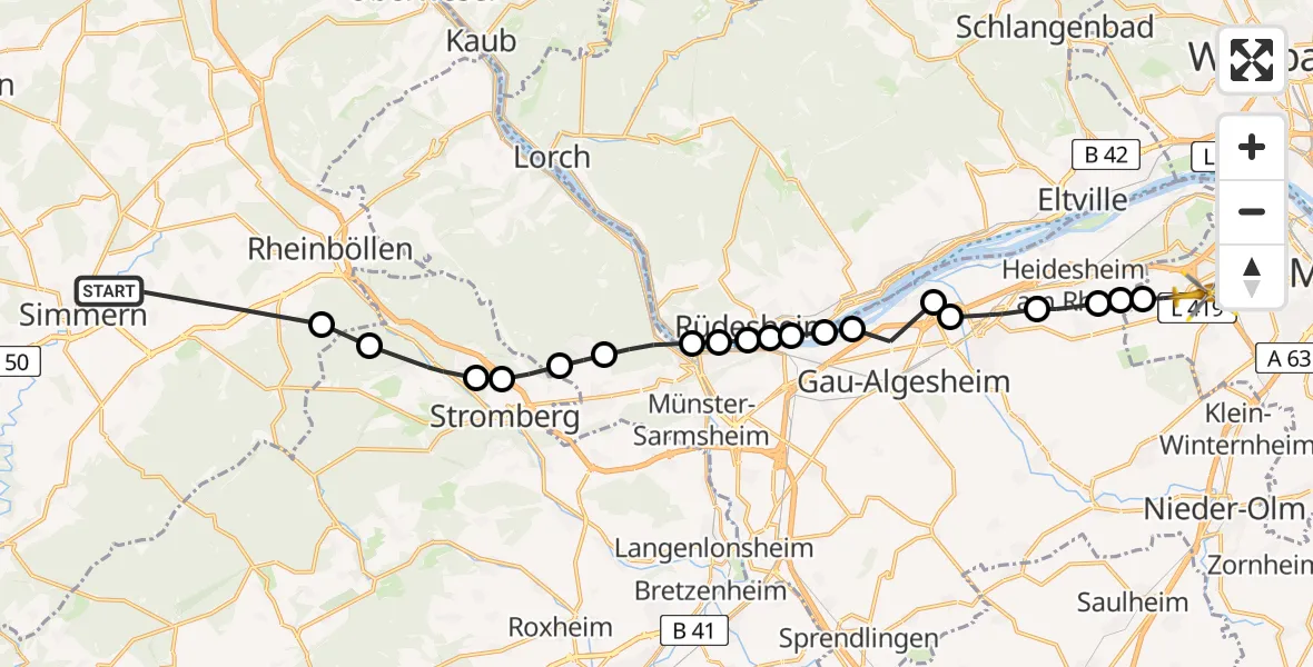 Routekaart van de vlucht: Ambulanzhubschrauber nach Mainz, A 60