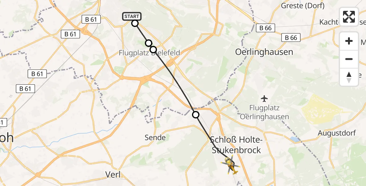 Flugroute Rettungshubschrauber Luftrettungszentrum Bielefeld - Schloß Holte-Stukenbrock, 26 Februar 2026, 12:46