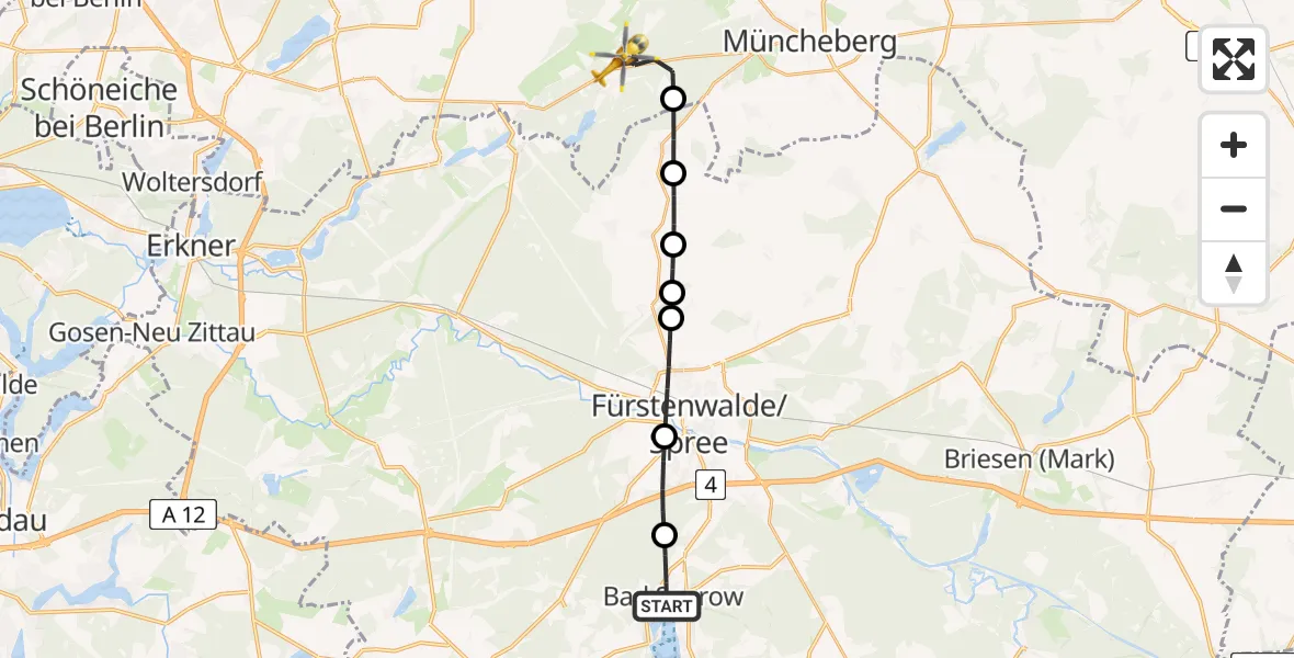 Flugroute Rettungshubschrauber Bad Saarow - Müncheberg, 26 Februar 2026, 12:53