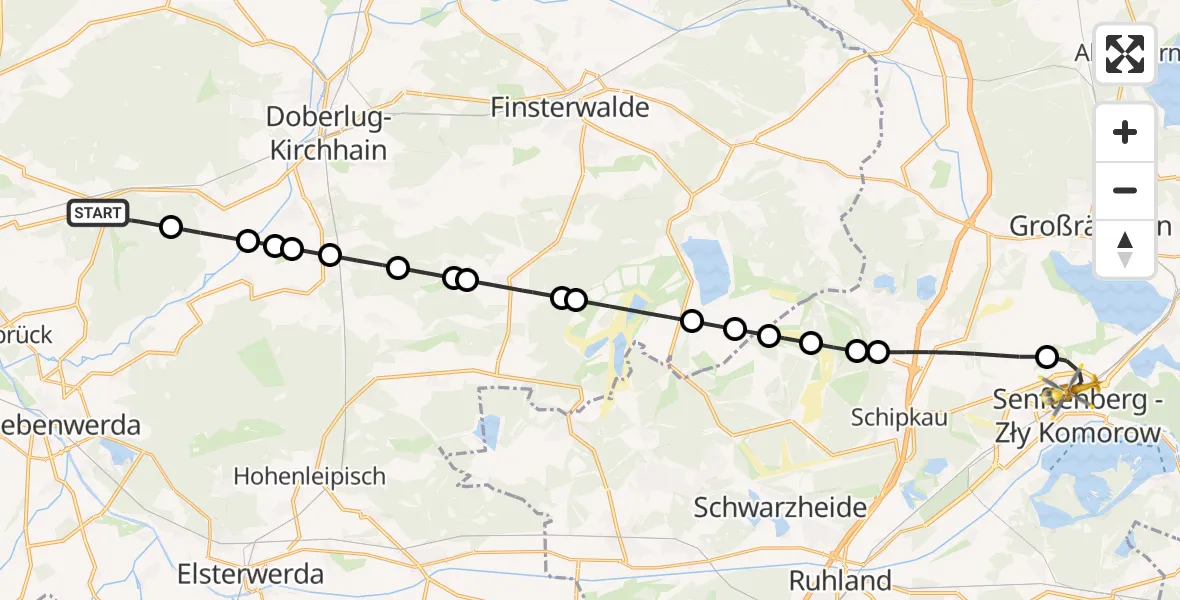 Flugroute Ambulanzhubschrauber Tröbitz - Senftenberg, 26 Februar 2026, 13:07