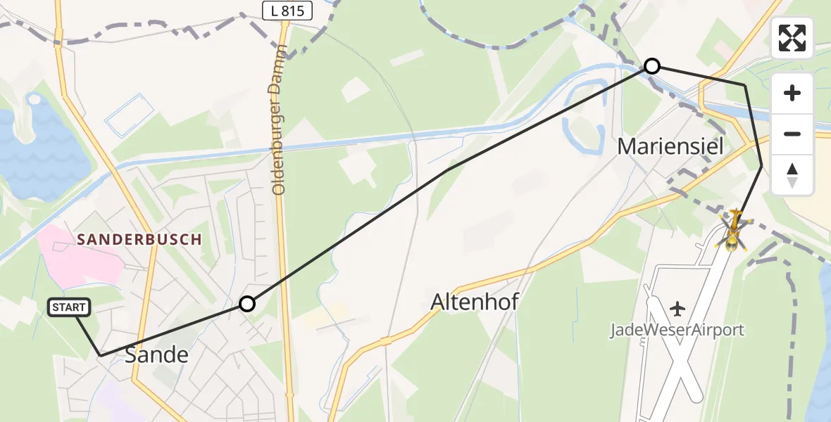 Flugroute Rettungshubschrauber Sande - Wilhelmshaven, 26 Februar 2026, 13:09