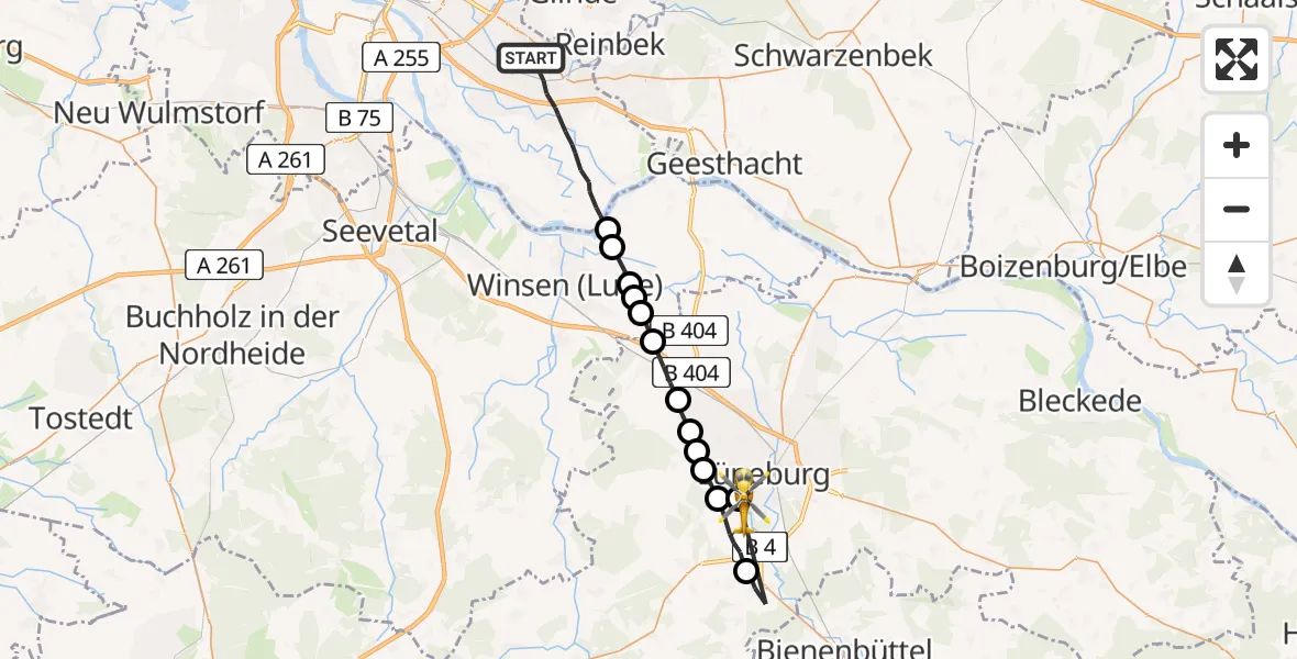 Routekaart van de vlucht: Rettungshubschrauber nach Lüneburg, Kunkelberg