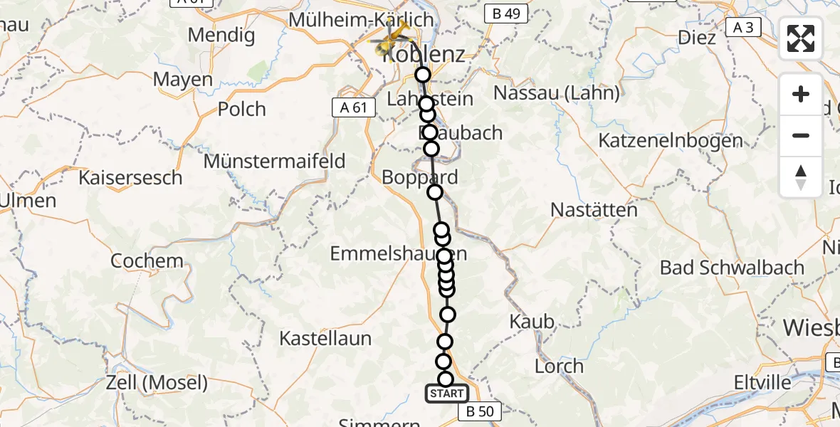 Routekaart van de vlucht: Rettungshubschrauber nach Koblenz, Rübenacher Straße