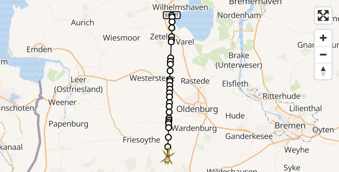 Flugroute Rettungshubschrauber JadeWeser Airport - Garrel, 26 Februar 2026, 13:16
