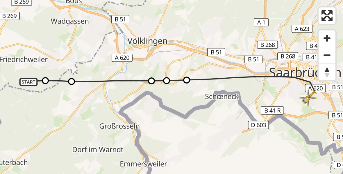 Flugroute Rettungshubschrauber Völklingen - Saarbrücken, 26 Februar 2026, 13:20