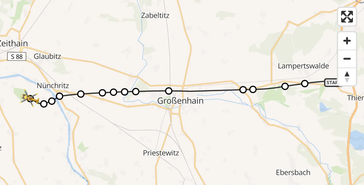 Flugroute Rettungshubschrauber Schönfeld - Riesa-Göhlis Airport, 26 Februar 2026, 13:23
