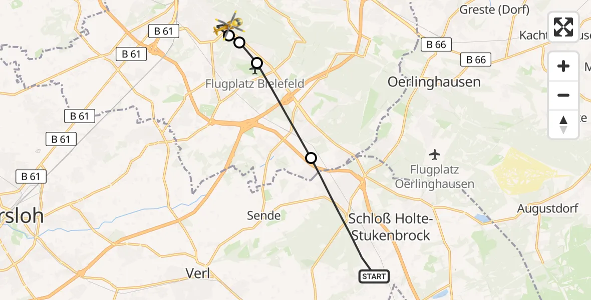 Routekaart van de vlucht: Rettungshubschrauber nach Luftrettungszentrum Bielefeld