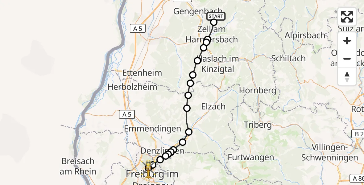 Flugroute Rettungshubschrauber Nordrach - Freiburg im Breisgau Airfield, 26 Februar 2026, 13:48