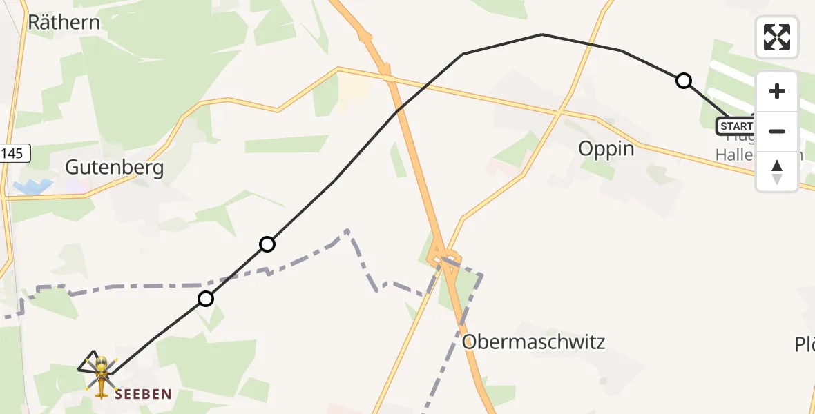 Flugroute Ambulanzhubschrauber Halle-Oppin Airfield - Halle (Saale), 26 Februar 2026, 13:48