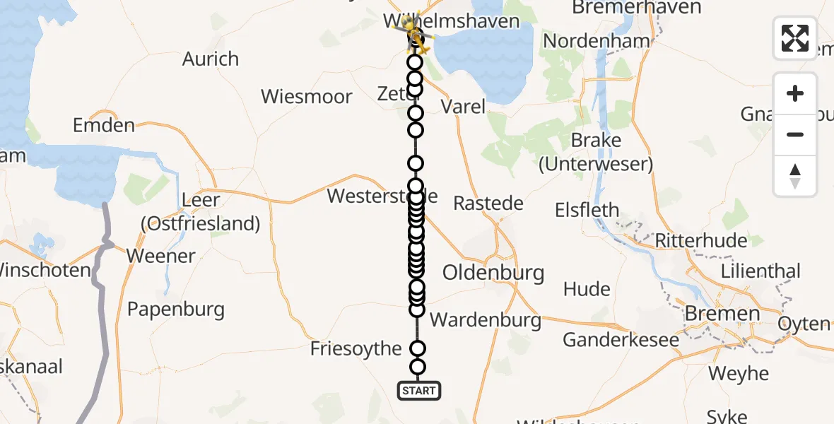 Flugroute Rettungshubschrauber Garrel - Sande, 26 Februar 2026, 13:51