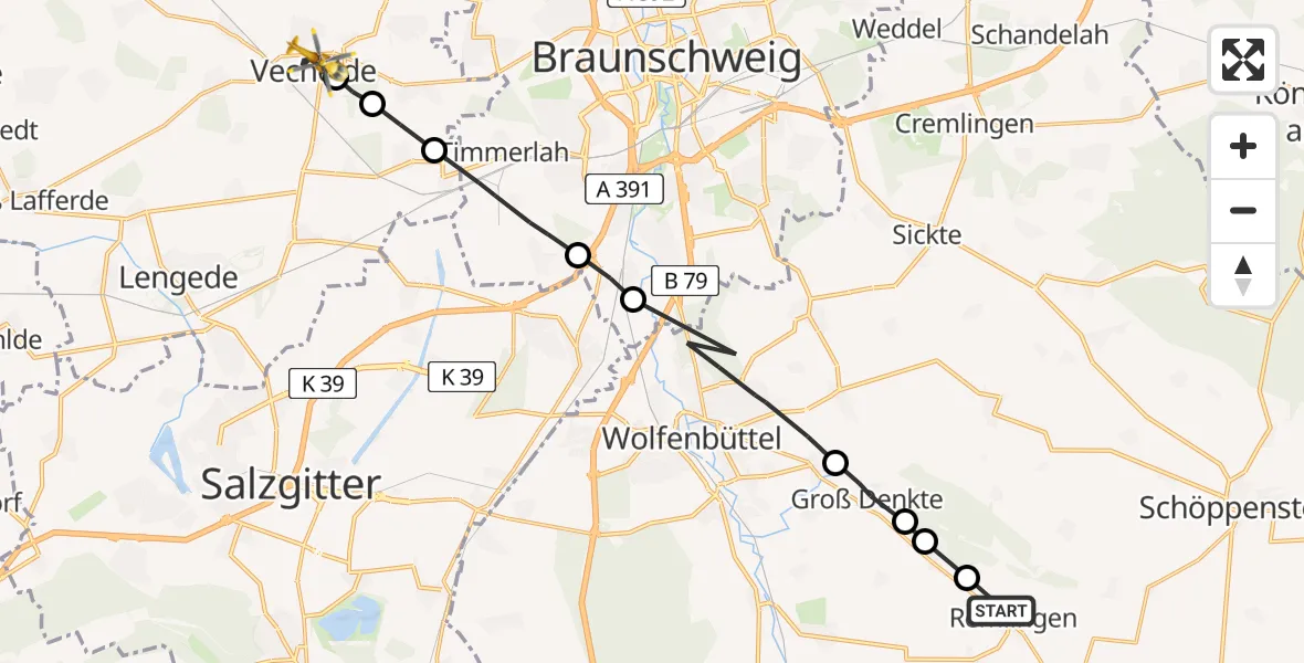 Flugroute Rettungshubschrauber Remlingen - Vechelde, 26 Februar 2026, 14:05