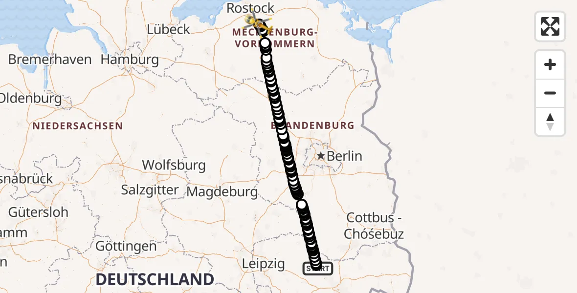 Routekaart van de vlucht: Rettungshubschrauber nach Rostock-Laage Airport