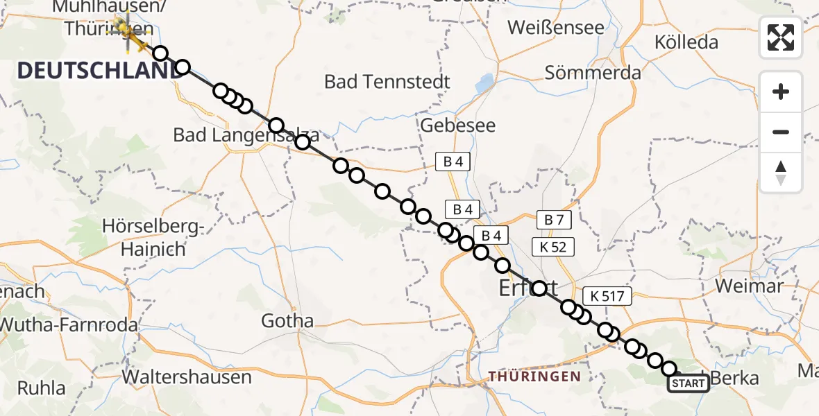 Flugroute Ambulanzhubschrauber Tiefengruben - Höngeda, 26 Februar 2026, 14:23