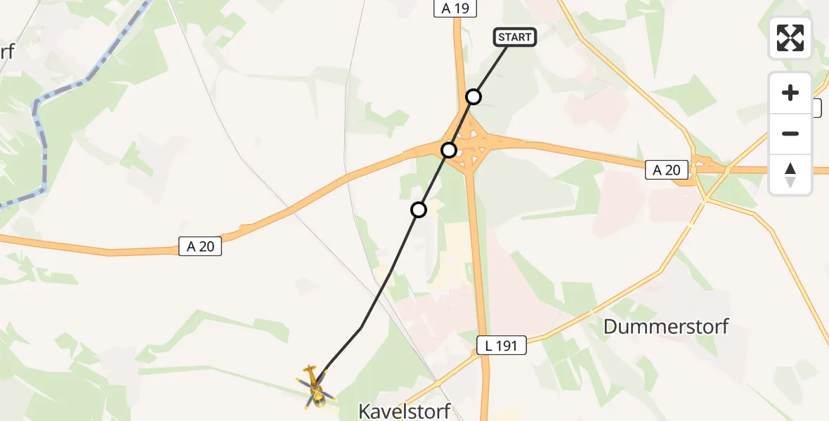 Routekaart van de vlucht: Ambulanzhubschrauber nach Kavelstorf, Dammer Straße
