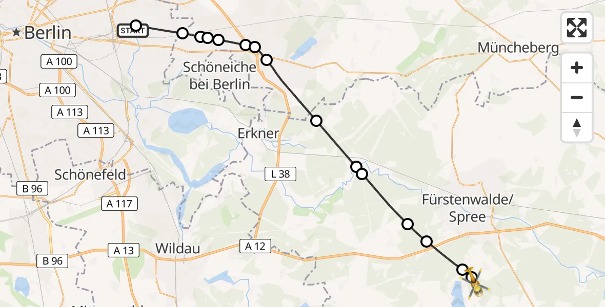 Routekaart van de vlucht: Rettungshubschrauber nach Bad Saarow, Geschwister-Scholl-Ring