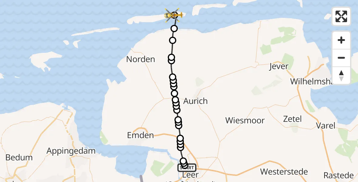 Flugroute Ambulanzhubschrauber Flugplatz Leer-Papenburg - Baltrum Airport, 26 Februar 2026, 14:54