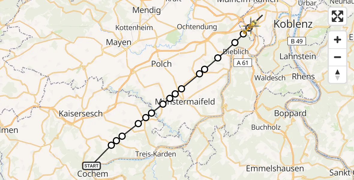 Flugroute Ambulanzhubschrauber Klotten - Rübenach, 26 Februar 2026, 15:00