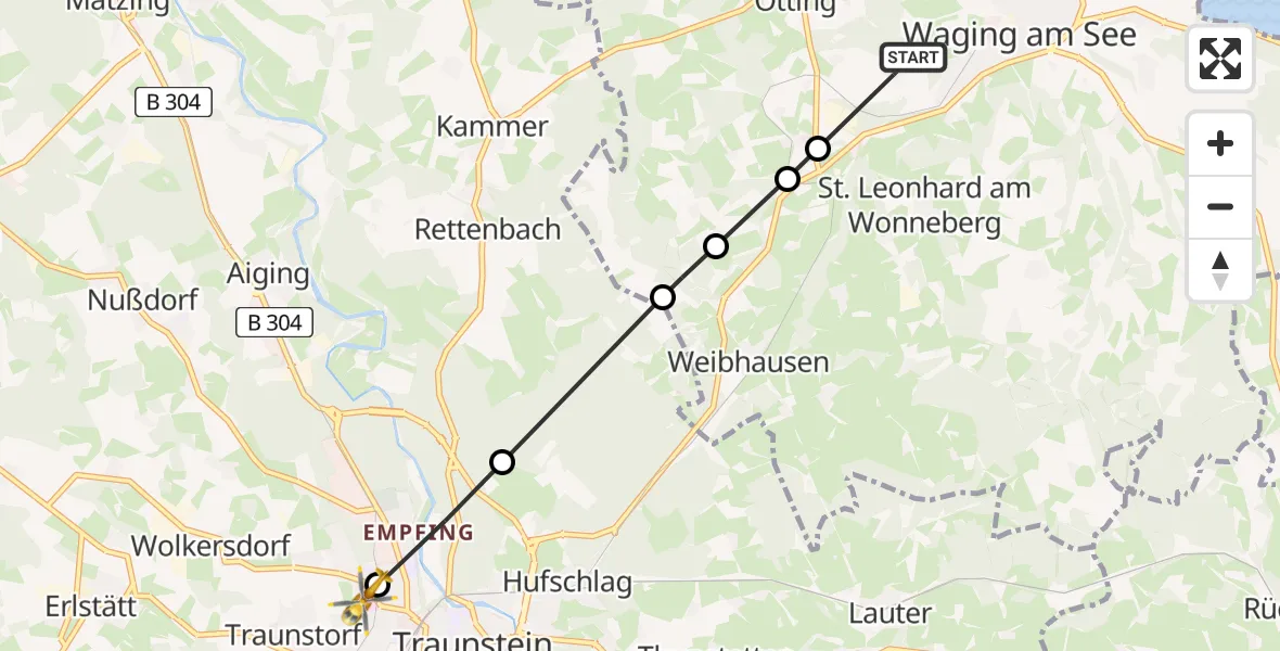 Routekaart van de vlucht: Rettungshubschrauber nach Traunstein Hospital Helipad