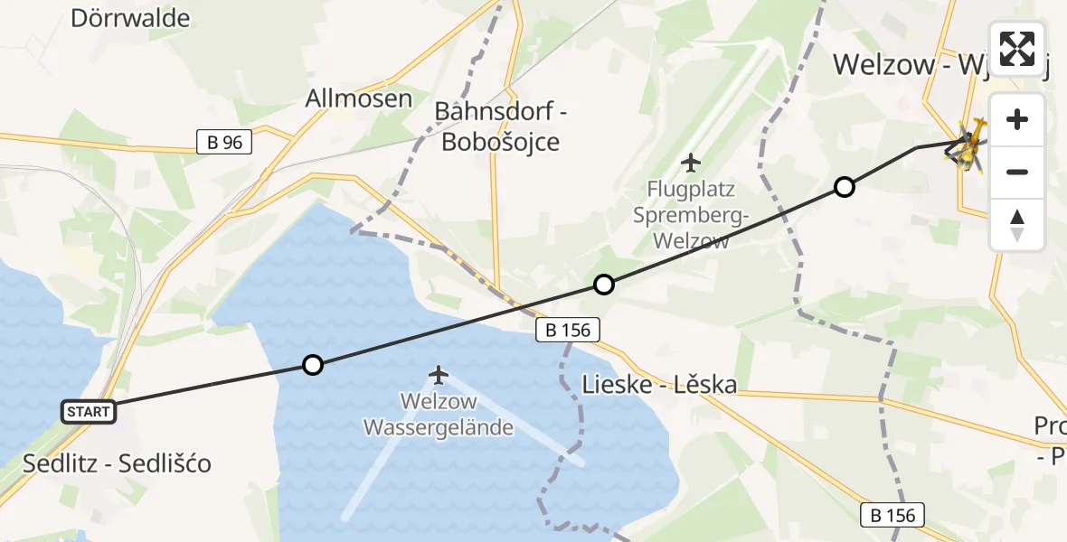 Routekaart van de vlucht: Rettungshubschrauber nach Welzow, Spremberger Straße