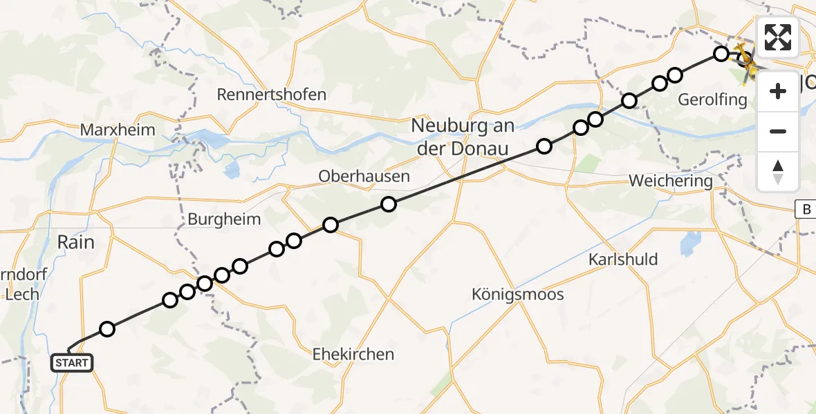 Routekaart van de vlucht: Rettungshubschrauber nach Ingolstadt Hospital Heliport