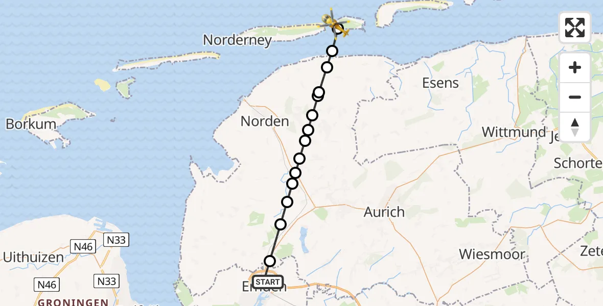 Flugroute Rettungshubschrauber Emden - Baltrum Airport, 26 Februar 2026, 15:41