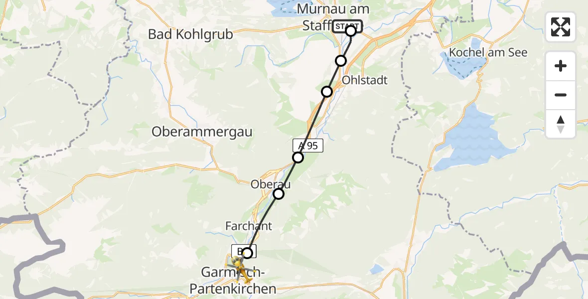 Flugroute Rettungshubschrauber Murnau Accident Hospital Heliport - Garmisch-Partenkirchen, 26 Februar 2026, 16:03