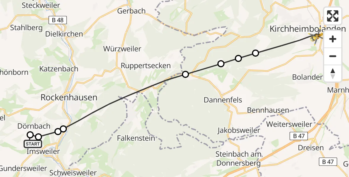 Flugroute Rettungshubschrauber Imsweiler UL - Kirchheimbolanden, 26 Februar 2026, 16:15