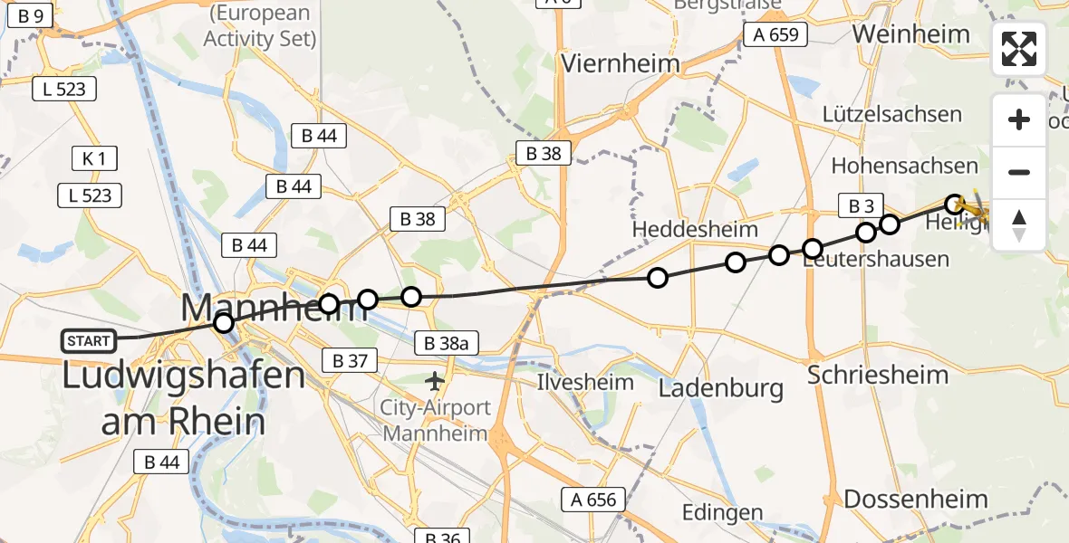 Flugroute Rettungshubschrauber Ludwigshafen am Rhein - Rippenweier, 26 Februar 2026, 16:22