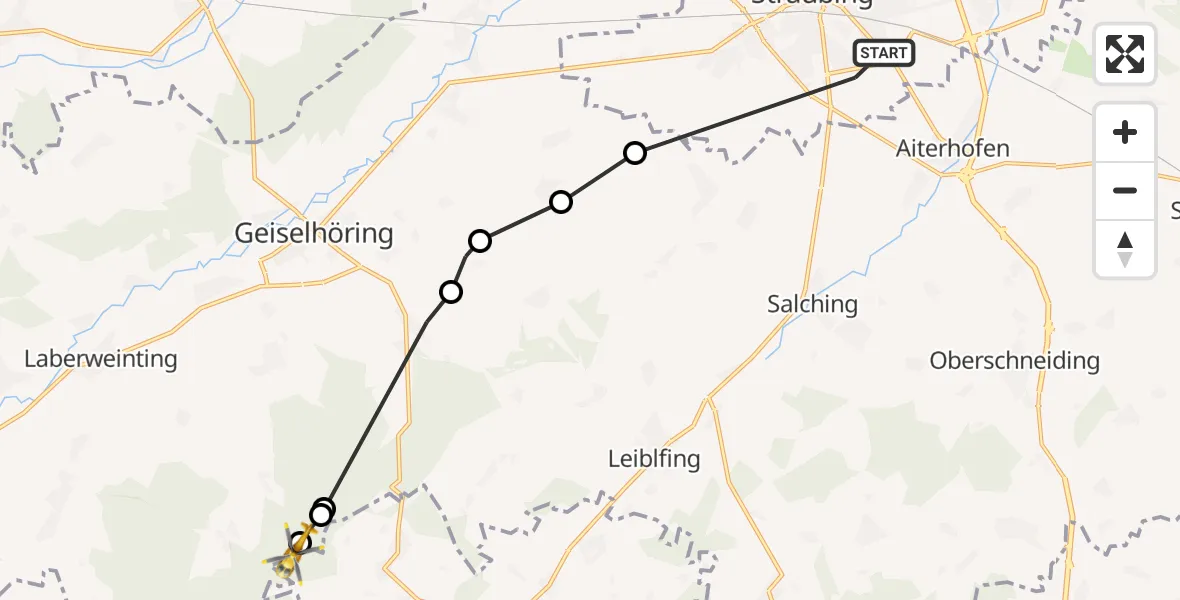 Flugroute Rettungshubschrauber Straubing - Neuhofen, 26 Februar 2026, 16:22
